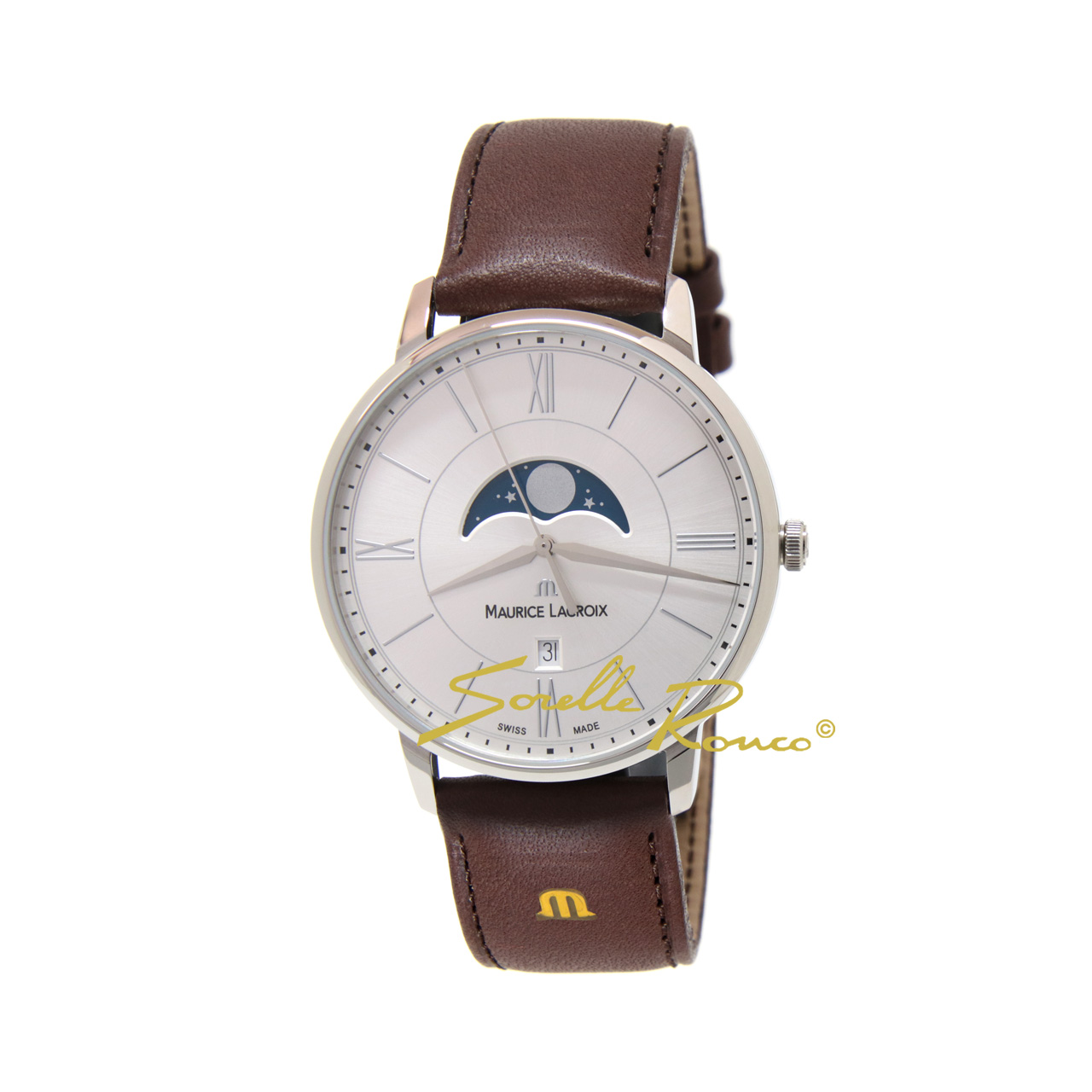 Eliros Quarzo Fasi Luna Pelle Argento 40mm
