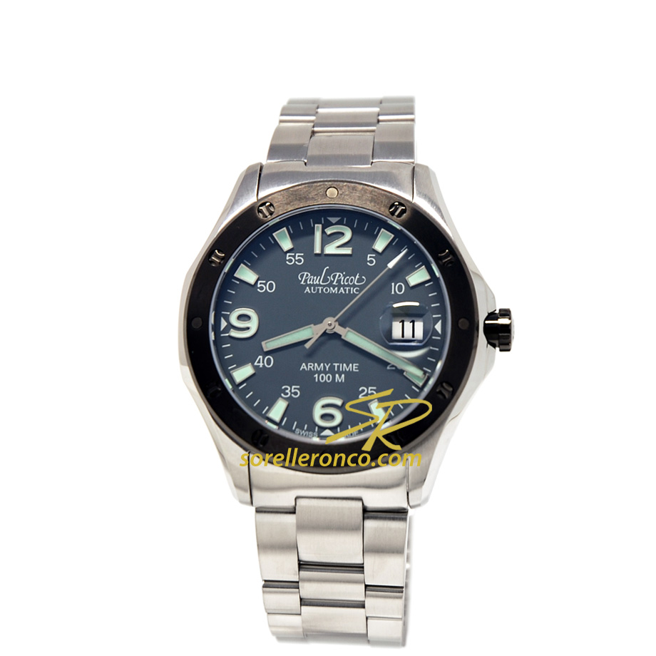Commodore Army Time 42mm verde e grigio bracciale acciaio
