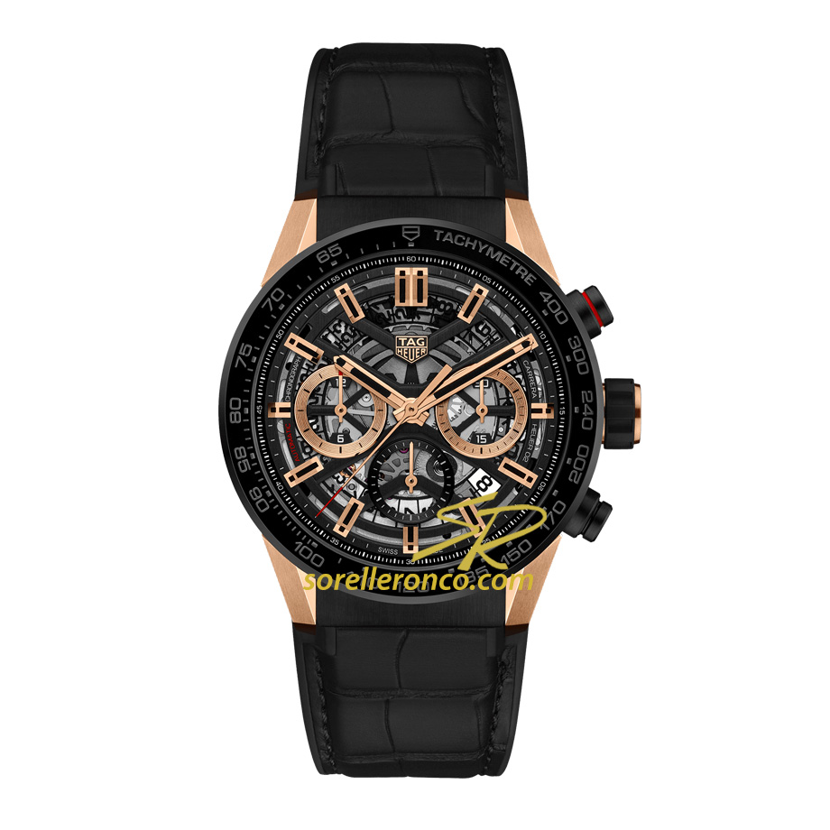 Carrera Heuer 02 Chrono Acciaio Nero Oro Rosa 43mm