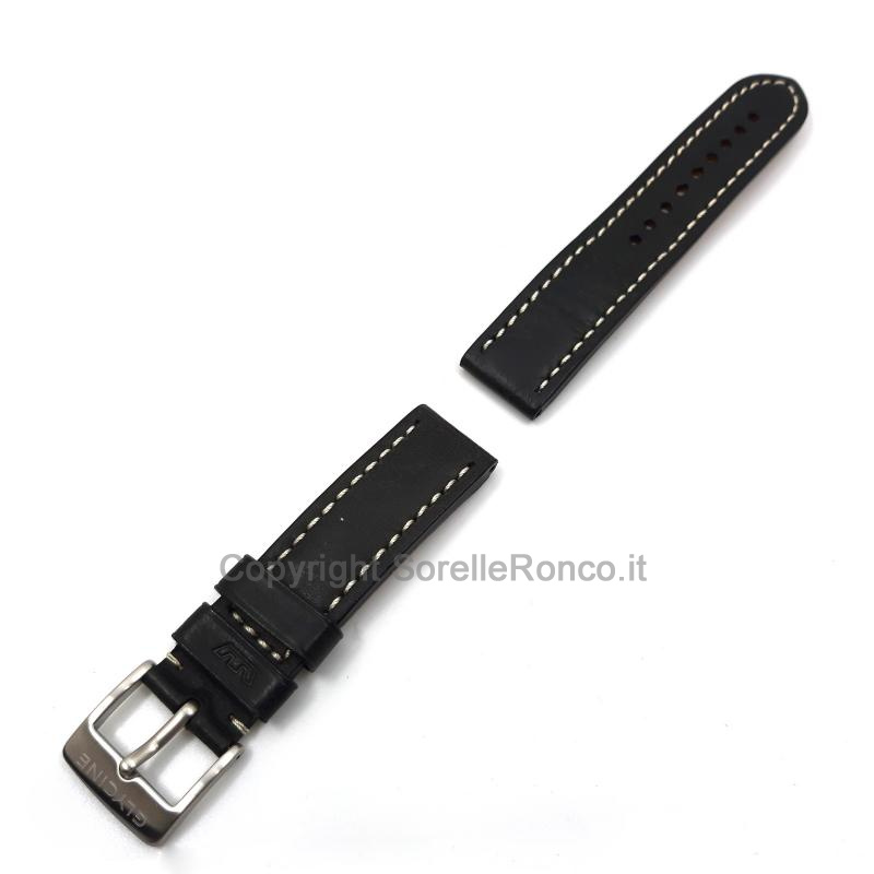 CINTURINO GLYCINE PELLE NERA DETTAGLI BIANCHI 22MM