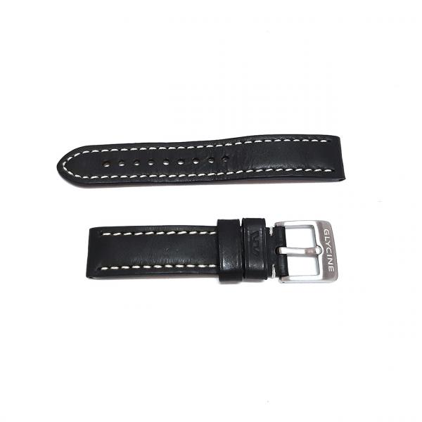 1115847 - Cinturino Glycine Pelle Nera Dettagli Bianchi 20mm