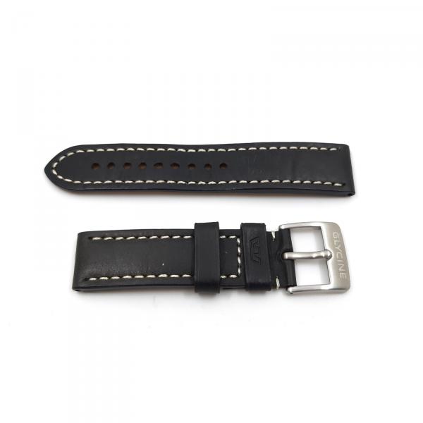1115847 - Cinturino Glycine Pelle Nera Dettagli Bianchi 22mm