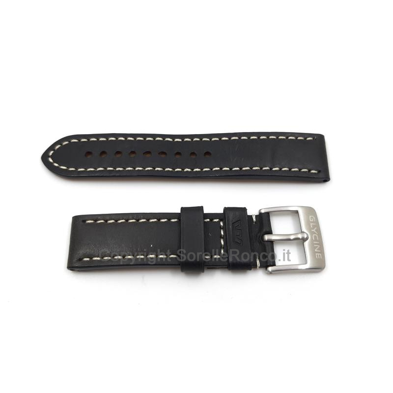 CINTURINO GLYCINE PELLE NERA DETTAGLI BIANCHI 22MM
