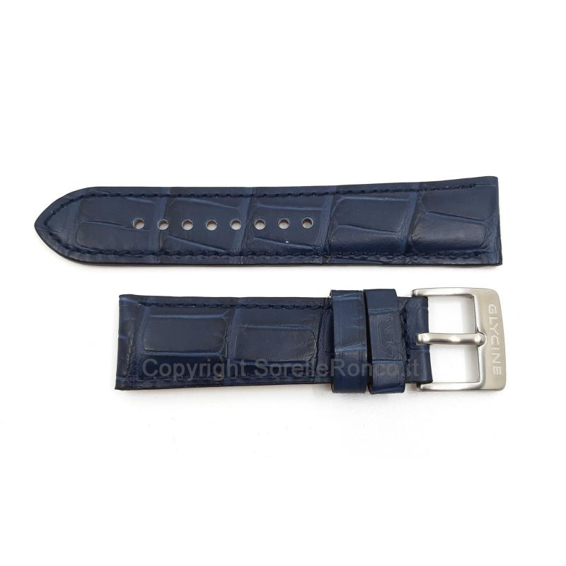 CINTURINO GLYCINE PELLE BLU STAMPA COCCO 24MM