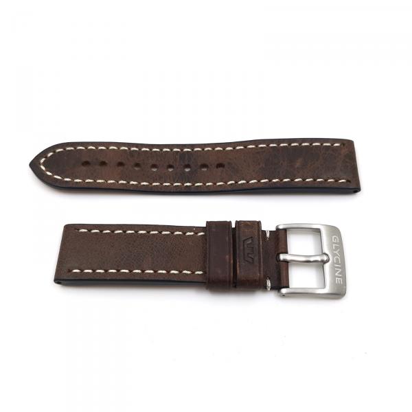 1115850-C22LB7BF - Cinturino Glycine Pelle Marrone Scuro 22mm
