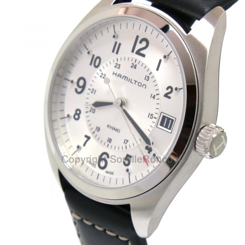 HAMILTON KHAKI FIELD SILVER 40MM PELLE NERA