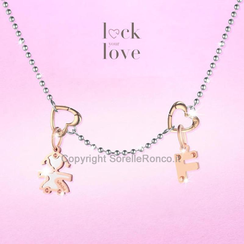 LINK LE BEBÈ LOCK YOUR LOVE ARGENTO E ORO ROSA 4CM