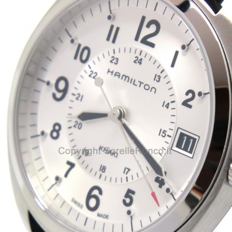 HAMILTON KHAKI FIELD SILVER 40MM PELLE NERA