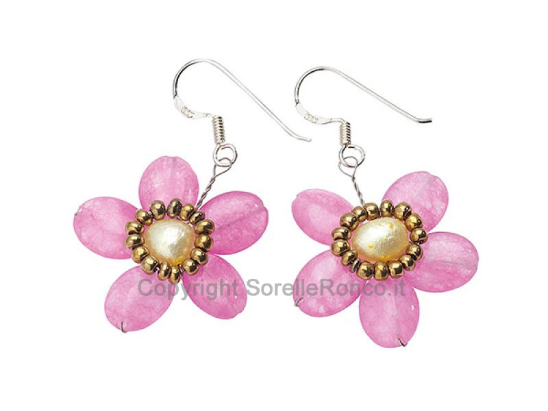 ORECCHINI OTTAVIANI CON AGATA ROSA E PERLE GIALLE