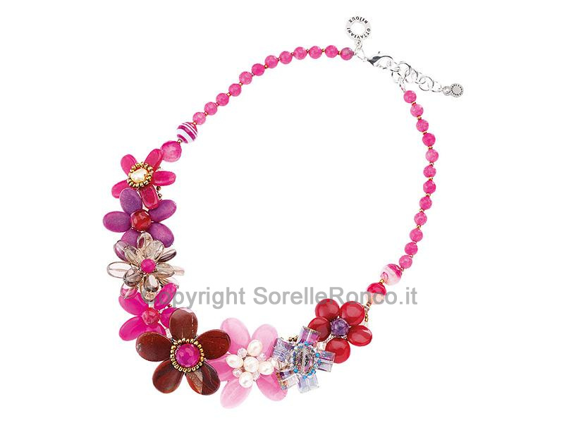 COLLANA OTTAVIANI CON AGATA E CRISTALLI ROSSI
