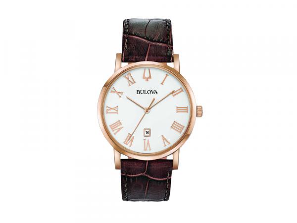 97B184 - Bulova Quarzo Clipper Rose' 40mm Pelle Marrone