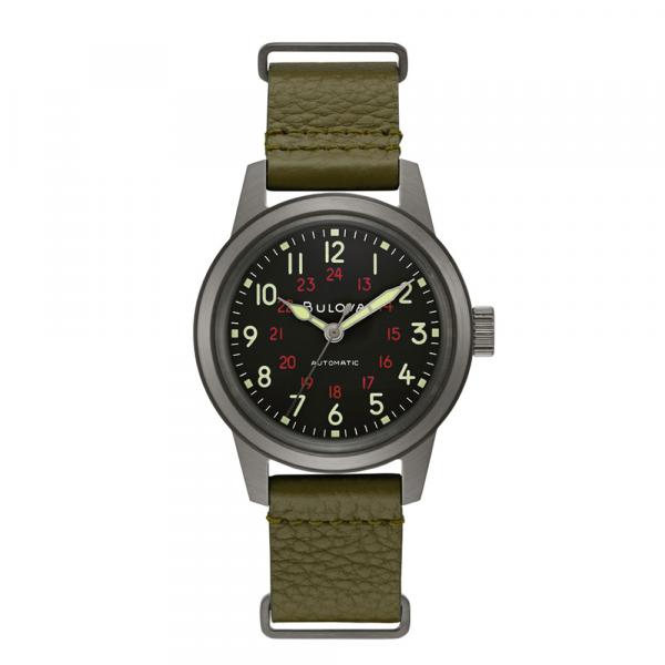 98A255 - Bulova Military Hack Watch Nero 38mm Pelle NATO