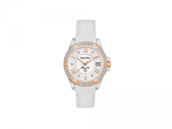 98R233 - Bulova Marine Star Bianco 32mm Pelle Diamanti