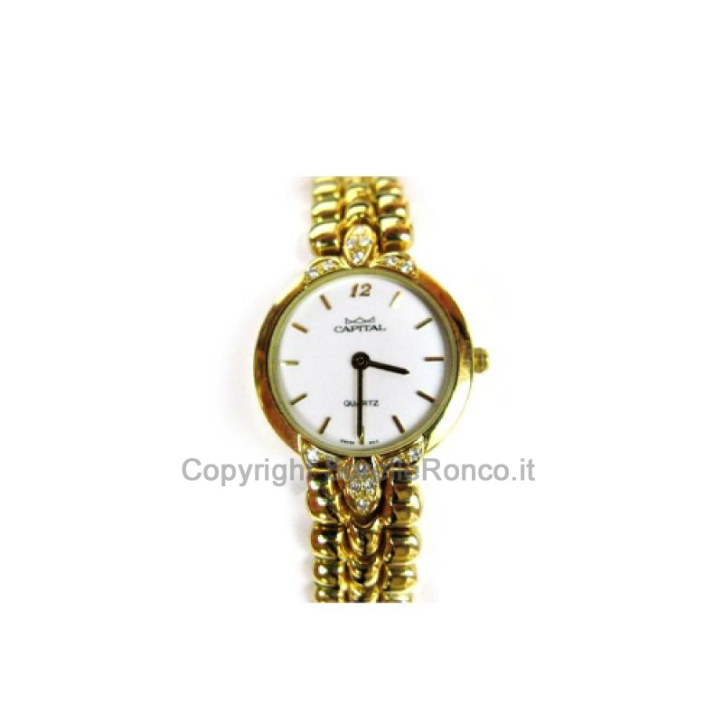 Oro Giallo 25mm Lady Quadrante Bianco e Diamanti