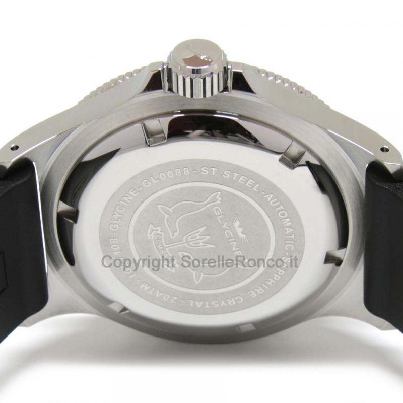 GLYCINE COMBAT SUB NERO BRACCIALE GOMMA 42MM