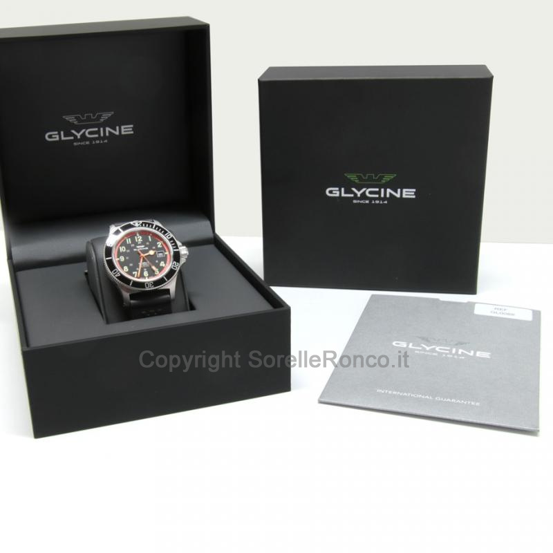 GLYCINE COMBAT SUB NERO BRACCIALE GOMMA 42MM