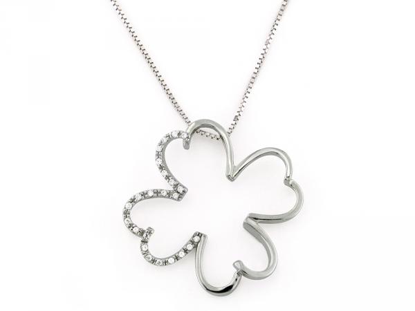 CF00016 - Collana Quadrifoglio Oro Bianco Zirconi