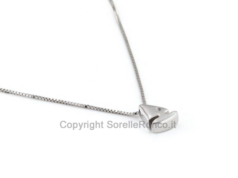 COLLANA BARCA ORO BIANCO ZIRCONE