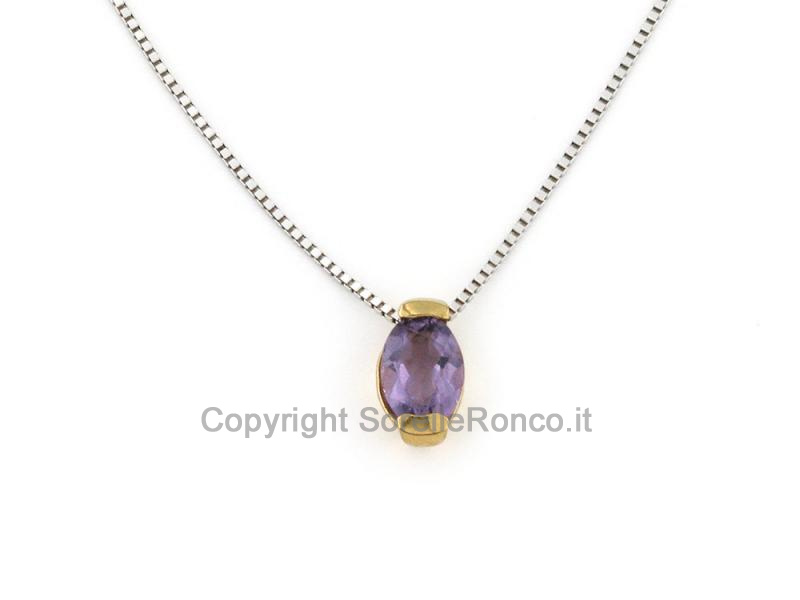 COLLANA ORO BIANCO E GIALLO CON AMETISTA