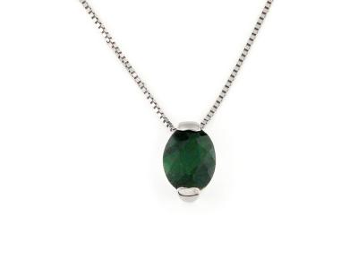 Collana Oro con pietra Tormalina Verde Ovale