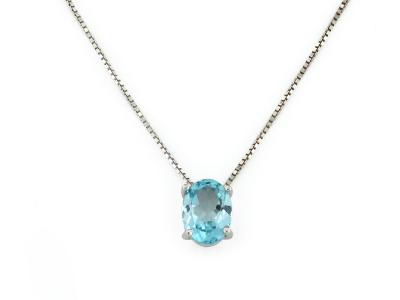 Collana Oro Bianco Topazio Azzurro Ovale