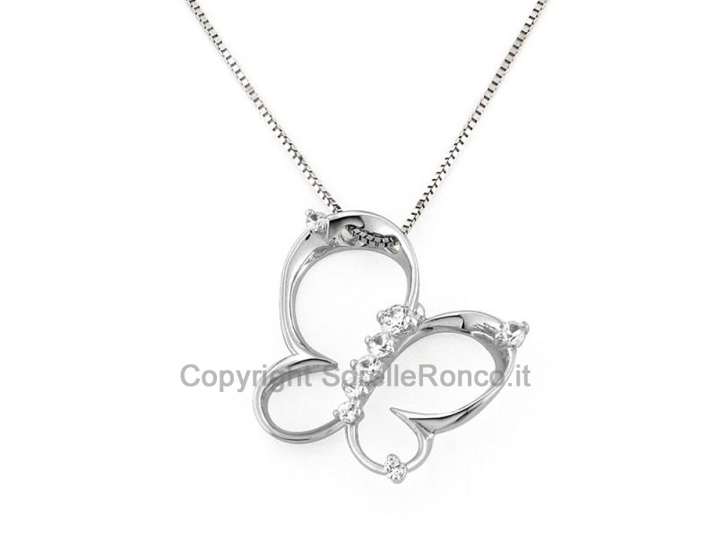 COLLANA FARFALLA ORO BIANCO ZIRCONI