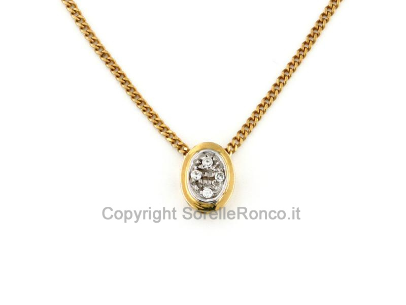 COLLANA PENDENTE OVALE ORO BICOLOR E DIAMANTI