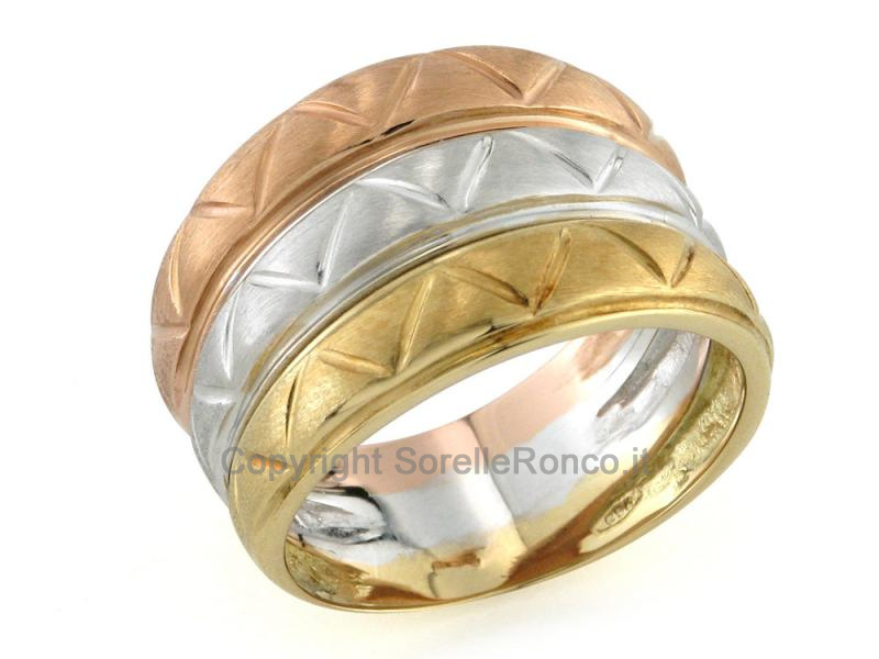ANELLO TRINITY 3 ORI SABBIATO AD ANELLI FISSI 18KT