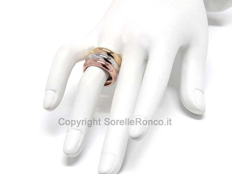 ANELLO TRINITY ORO GIALLO, BIANCO E ROSÉ 18KT