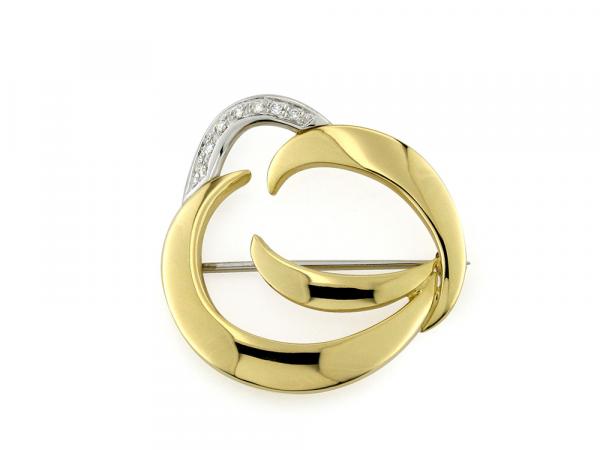 CF00120 - Spilla Design Oro Bicolor con Diamanti 