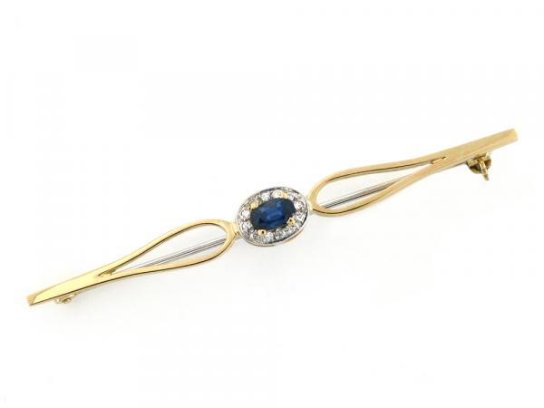 CF00124 - Spilla Art Deco Oro Giallo Zaffiro e Diamanti