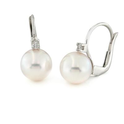 Orecchini Oro Diamanti e Perle Akoya ø 8.5-9 mm