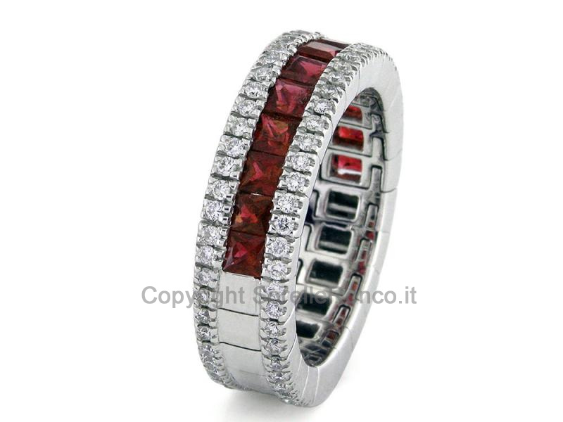 ANELLO ETERNITY ORO BIANCO CON  DIAMANTI E RUBINI