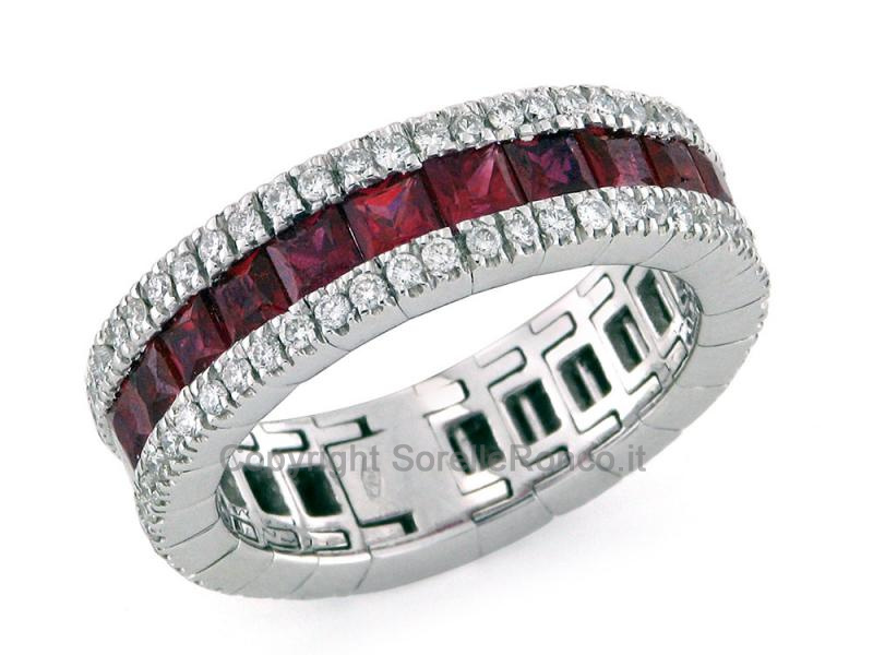 ANELLO ETERNITY ORO BIANCO CON  DIAMANTI E RUBINI
