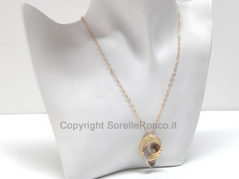 CATENINA E PENDENTE ORO BICOLOR 18 KT