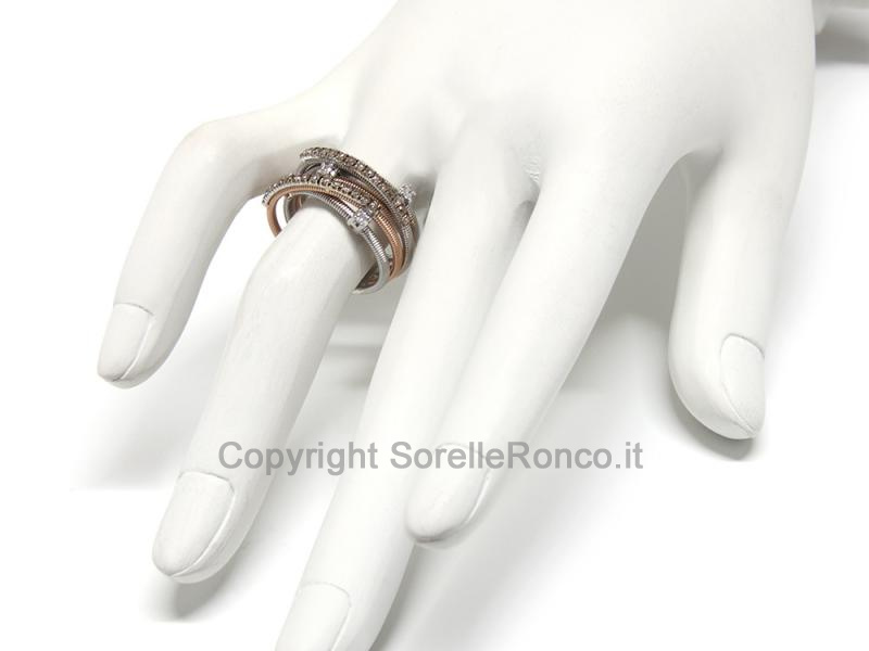 ANELLO SATURNO ORO BIANCO E ROSA CON DIAMANTI