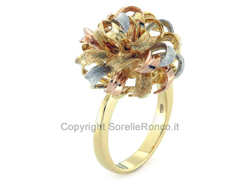 ANELLO ORO A TRE COLORI DISEGNO FLOREALE A NODO 