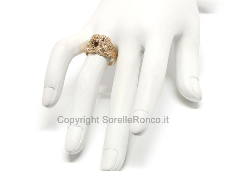 ANELLO DA UOMO ORSO ORO GIALLO 18 KT E RUBINI