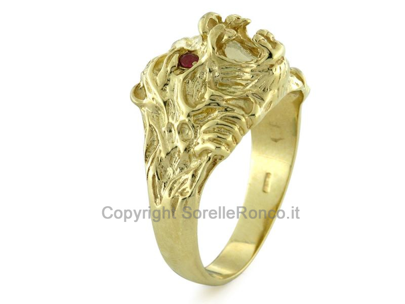ANELLO DA UOMO ORSO ORO GIALLO 18 KT E RUBINI