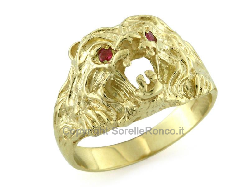 ANELLO DA UOMO ORSO ORO GIALLO 18 KT E RUBINI