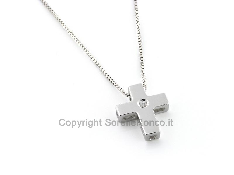 COLLANA CON PENDENTE CROCE ORO BIANCO E DIAMANTE