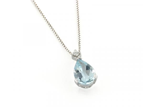 CF00249 - Collana Oro 18Kt Diamant e Acquamarina a Goccia