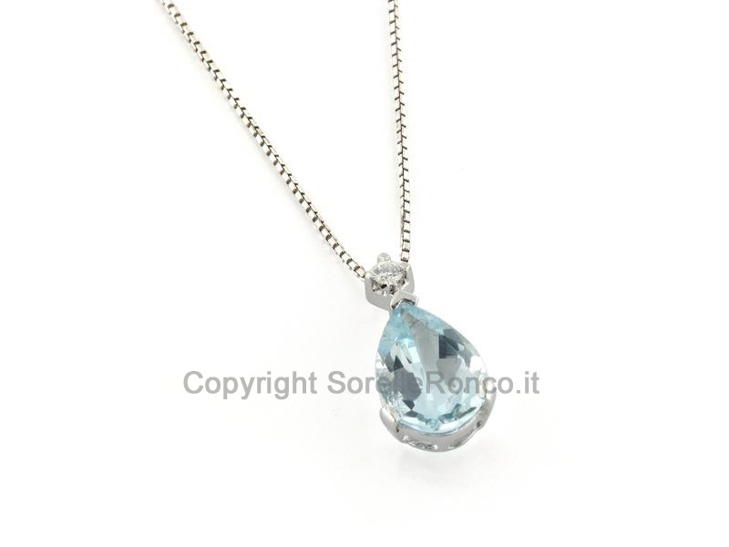 COLLANA ORO 18KT DIAMANT E ACQUAMARINA A GOCCIA