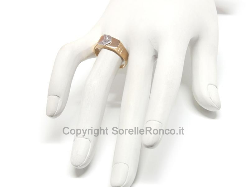ANELLO UOMO ORO GIALLO E BIANCO  18 KT E DIAMANTI 