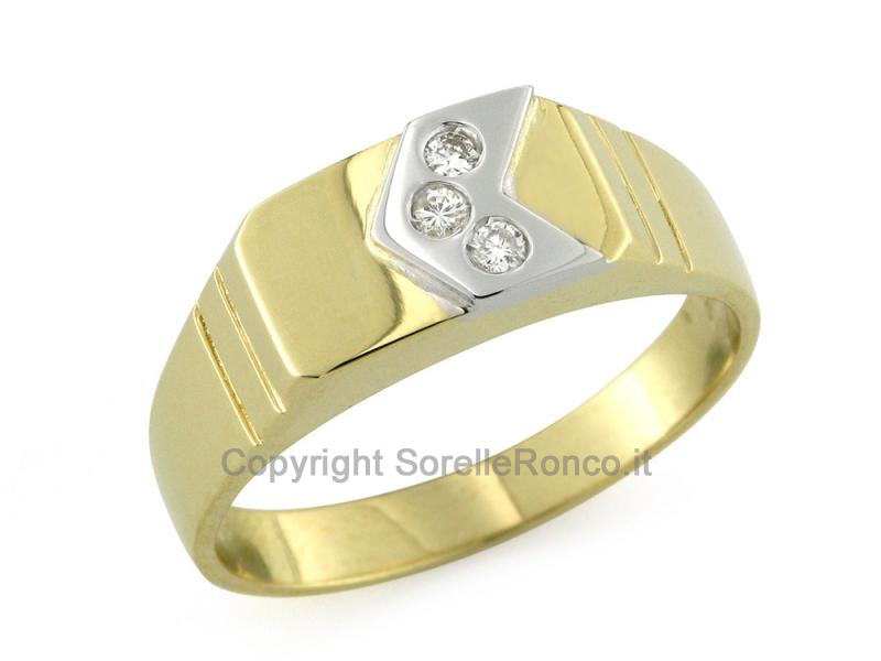 ANELLO UOMO ORO GIALLO E BIANCO  18 KT E DIAMANTI 