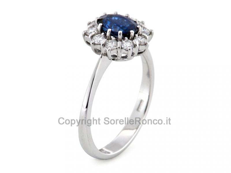 ANELLO IN ORO DIAMANTI E ZAFFIRO 7X5MM