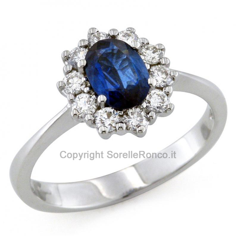ANELLO IN ORO DIAMANTI E ZAFFIRO 7X5MM