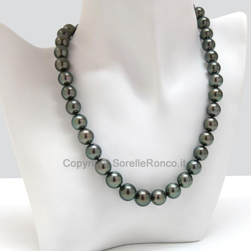 COLLANA PERLE TAHITI ORO E DIAMANTI Ø10-12MM
