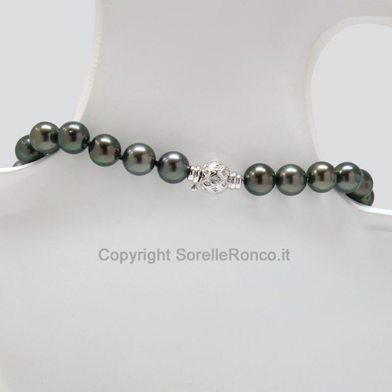 COLLANA PERLE TAHITI ORO E DIAMANTI Ø10-12MM