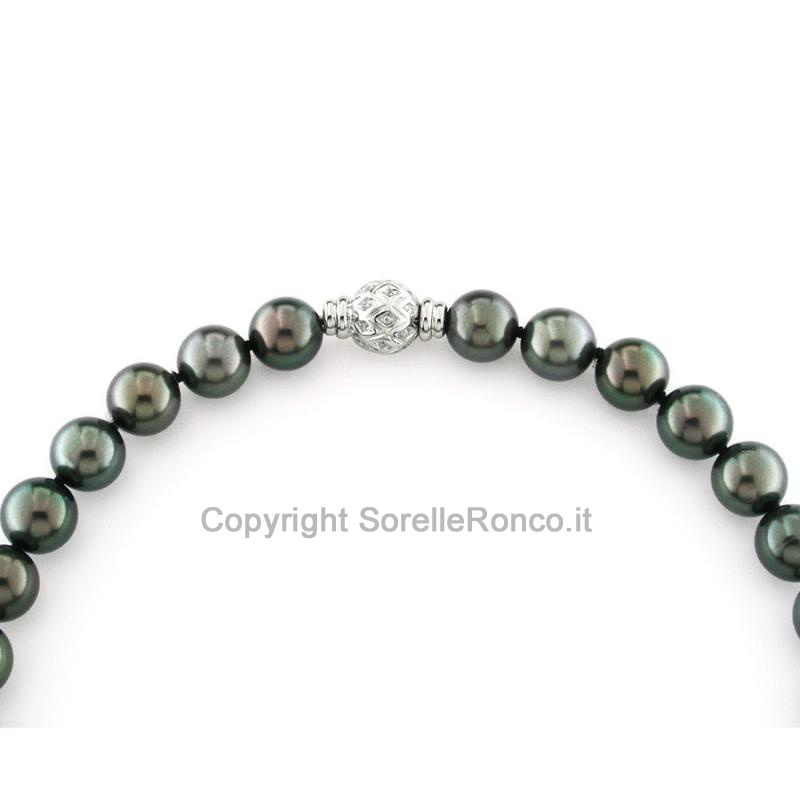 COLLANA PERLE TAHITI ORO E DIAMANTI Ø10-12MM